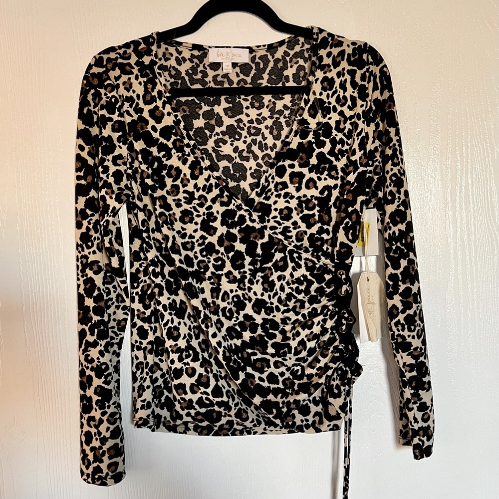Leopard wrap front blouse